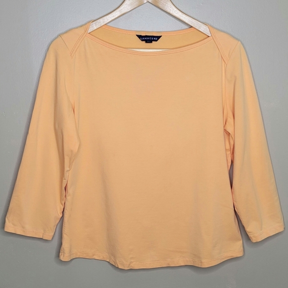 Lands' End Boat Neck 3/4 Sleeve Coral Shirt
